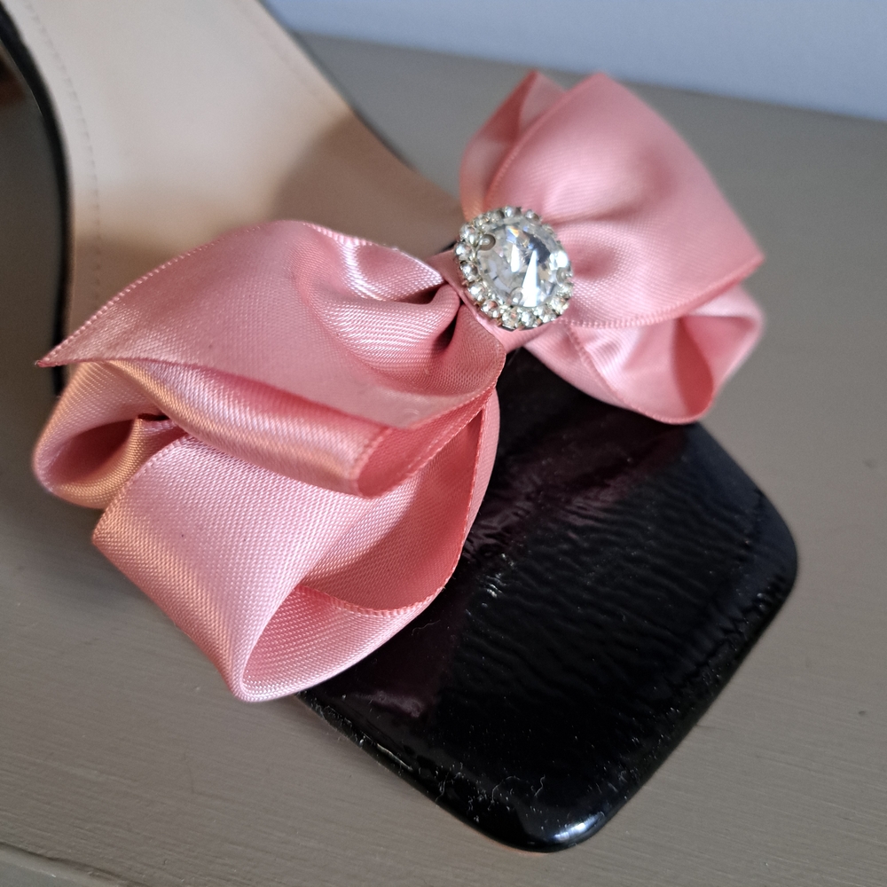Chic Black Heels with Pink Satin Bow